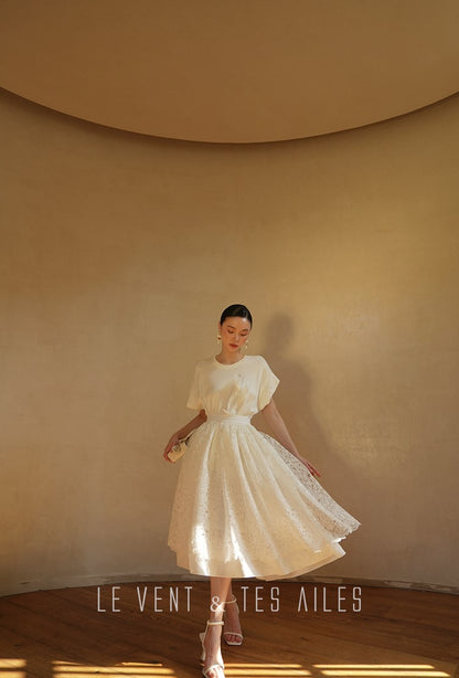 LE VENT&TES AILES  handmade Lush 100 cotton 3d flower short-sleeved top-Lyra