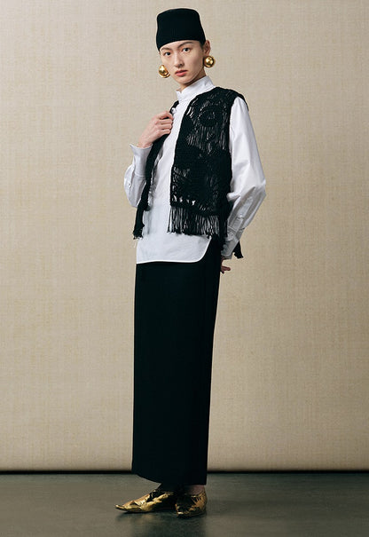 ZHUCHONGYUN  H-shaped black drawstring waist straight back slit skirt-HUGH.