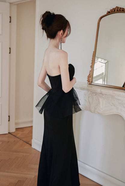 DOLLY Luxury Black Retro Chest Wrap Sleeveless Off Shoulder Long Dinner Dress-ALVINA