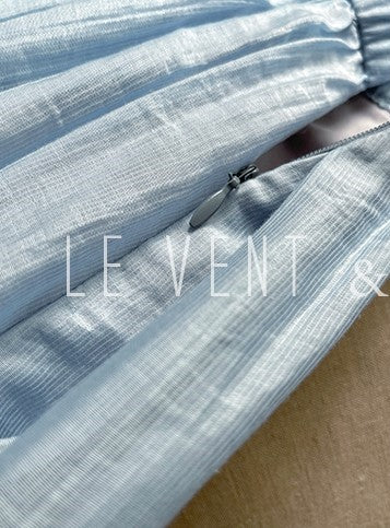 LE VENT&TES AILES pastel blue elegant summer vacation  V-neck shirt skirt set -GWEN