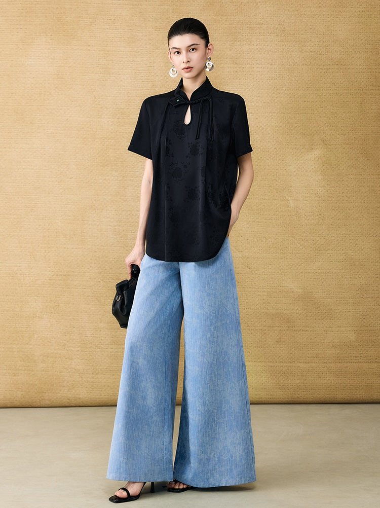 HECO Chinese Old Money Linen Bootcut Slacks Slim Wide-leg Pants - GLADE.