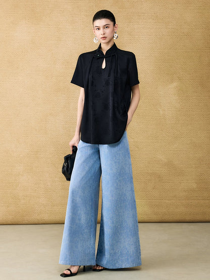HECO Chinese Old Money Linen Bootcut Slacks Slim Wide-leg Pants - GLADE.