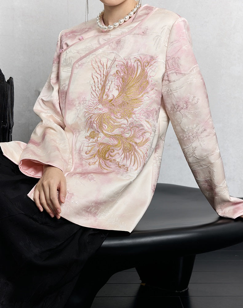 HECO 100% polyester pipa top  apricot phoenix tie-dye jacket women - guts.