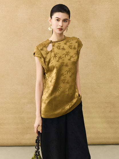 HECO Chinese Acetate Fugui Buckle Short Sleeve T-Shirt - CLOVE.