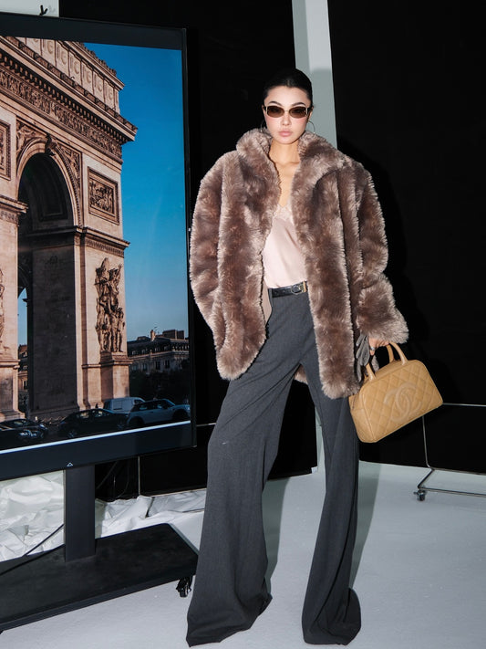 MEI SANGUAN Gray Eco-Fur Short Coat - BLAKE