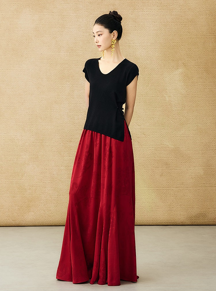 HECO Chinese Style Acetate Jacquard Elasticated High-waisted Fishtail Skirt - BETH.