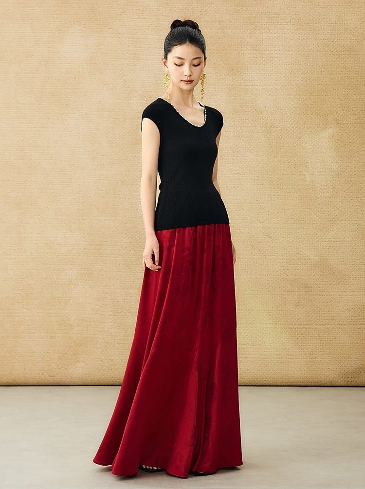 HECO Chinese Style Acetate Jacquard Elasticated High-waisted Fishtail Skirt - BETH.