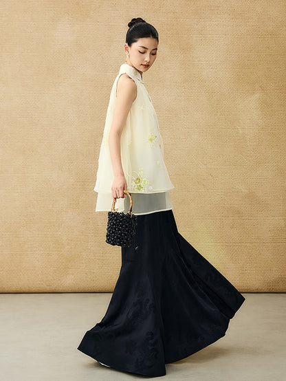 HECO Chinese double-layer tulle flesh covering elastic ballet style vest two-piece - LEVI.