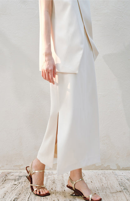 WANGXO Elegant Commuter-Style Diagonal Placket with Loose Pleated Slit Vest & Skirt Suit Set -NALA