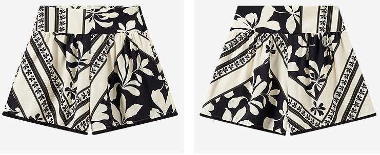 COMME MOI summer black and white print wide waistband shorts - BRONZE.
