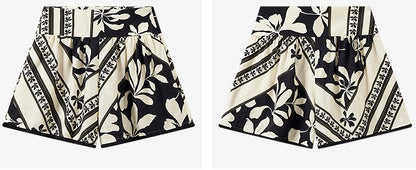 COMME MOI summer black and white print wide waistband shorts - BRONZE.