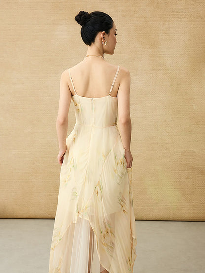 HECO Chinese Style Silk Chiffon Slip Summer Water Ripple Print Long Skirt - PEKKER.