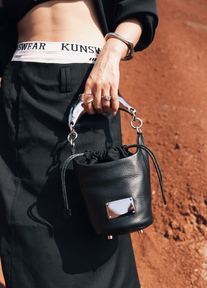 IUBALLET Modern Drawstring Leather Bucket Bag - BACK.