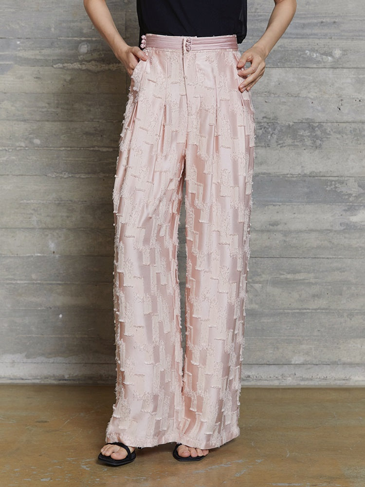 HECO jacquard loose thin wide-leg high waisted black pink apricot PANTS women - PURPOSE.