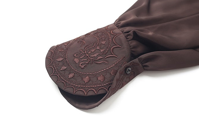 ZHUCHONGYUN Dragon Pattern Embroidery Lace-up Collar Shirt--AKEMI.