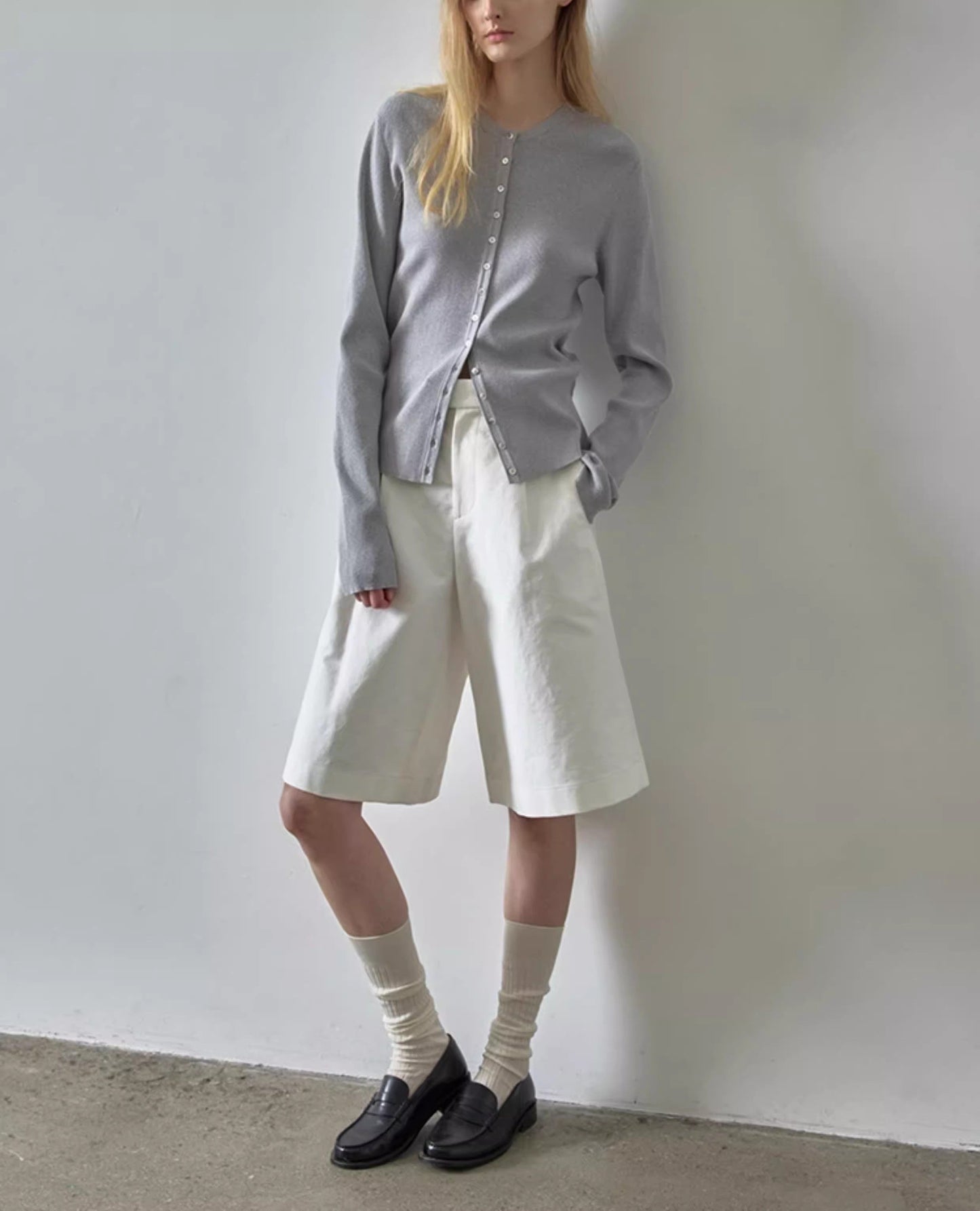 NOTHING WRITTEN pattern shorts high-waisted casual wide-leg cropped pants-GWEN.