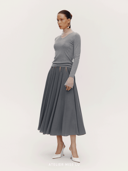 ATELIER MISS LU Fall/Winter pearl-embellished gauze patchwork knitted top - SADE.