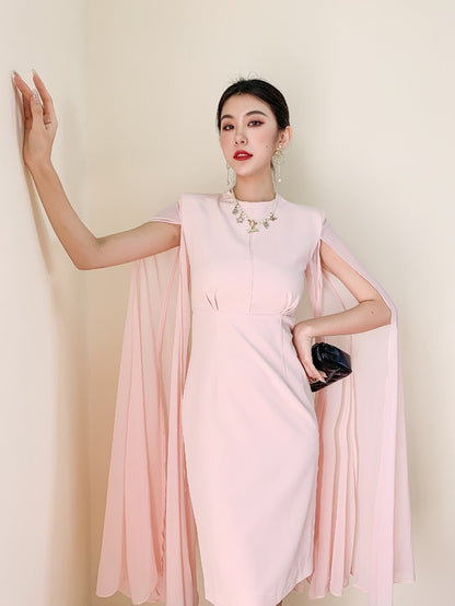 DOLLY Elegant Crew Neck Sleeveless Drape High Waist Wedding Guest Dress-LUNA