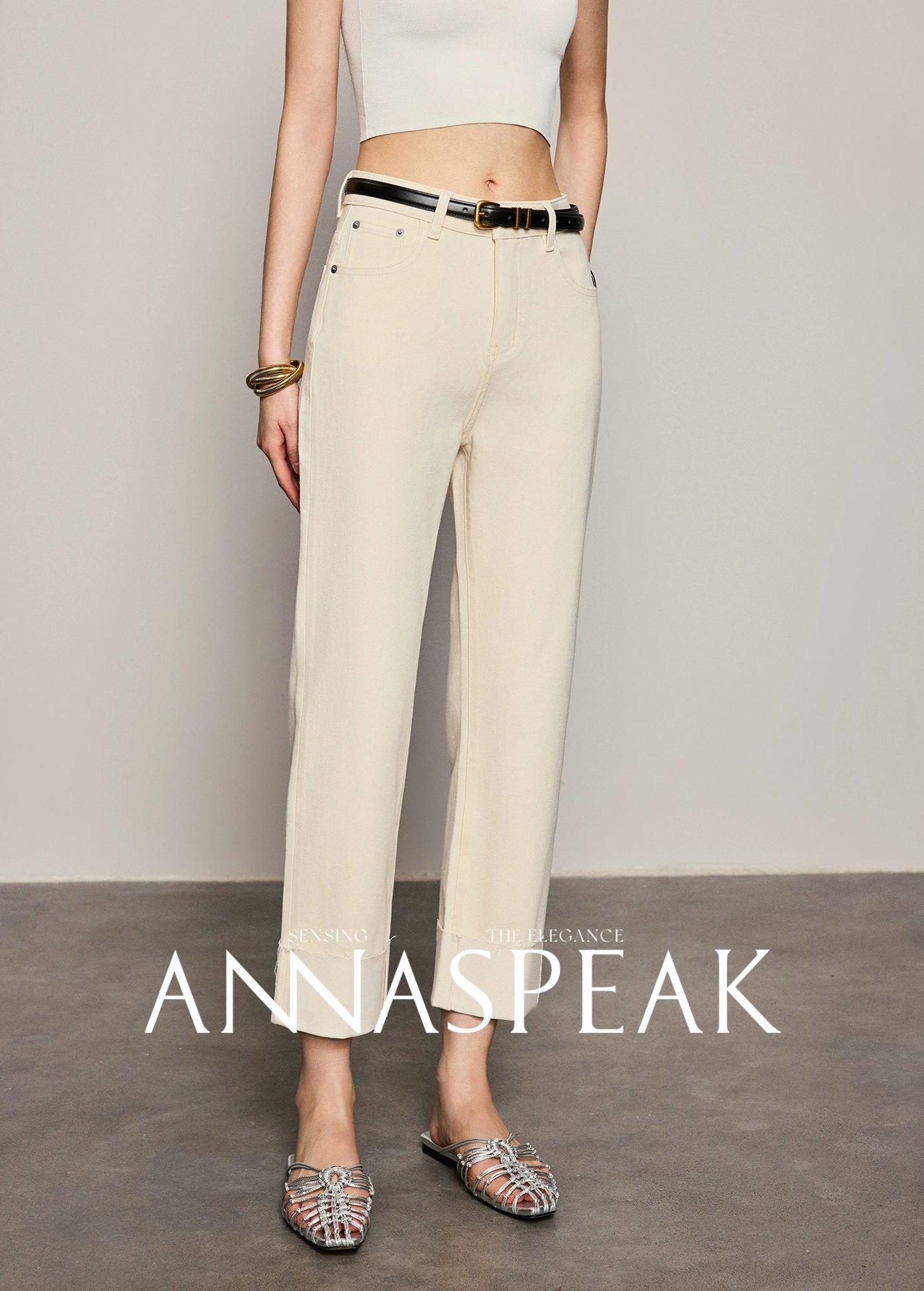 ANNASPEAK leg-shaped slightly elastic cropped straight micro-tapered pants jeans-JAG.