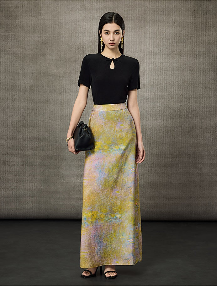 HECO Oil Painting Print High Waist Slim Skirt- SHIELD.