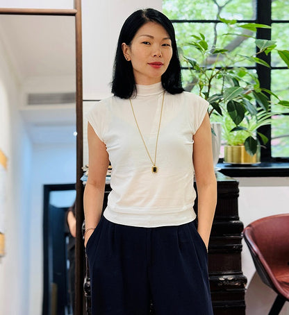 COMME MOI Lu Yan designer's new women's semi-turtleneck slim seamless knitted top - BRAIN.