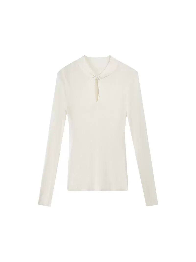 HECO red black white wool Blend twisted cut-out stand collar long-sleeved Knit- secret.