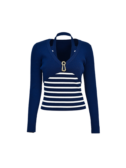 YES BY YESIR fake two-piece striped wool knitted sweater - GRANT.