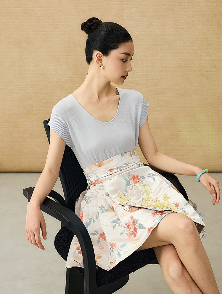 HECO Chinese Versatile Beveled Side Buckle V-Neck Knit Top - BREA.