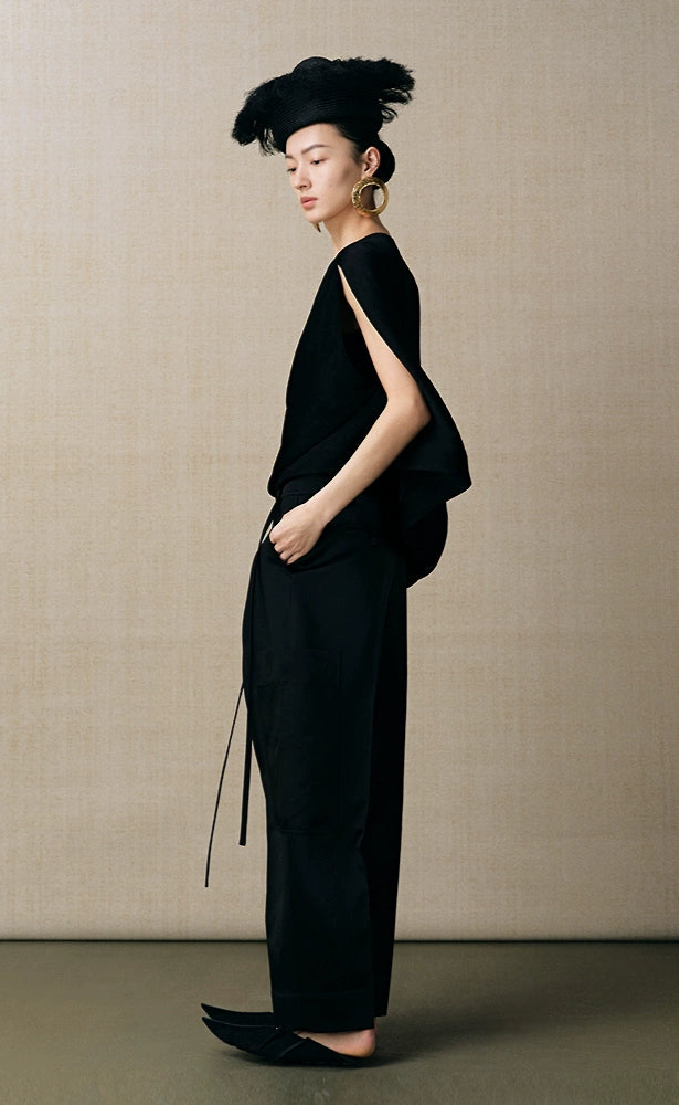 ZHUCHONGYUN pleated satin glossy one-shoulder loose silhouette top--ANARI.