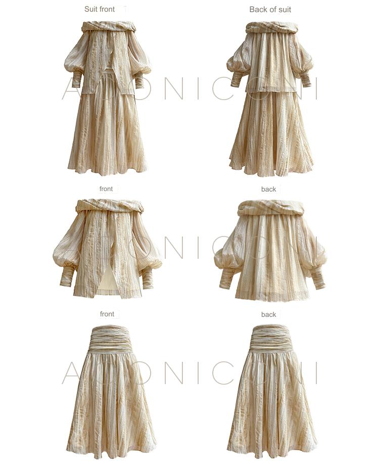 Aconiconi Elegant Wave Pattern Long Sleeve Loose Wedding Guest Dress- Dune