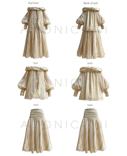 Aconiconi Elegant Wave Pattern Long Sleeve Loose Wedding Guest Dress- Dune