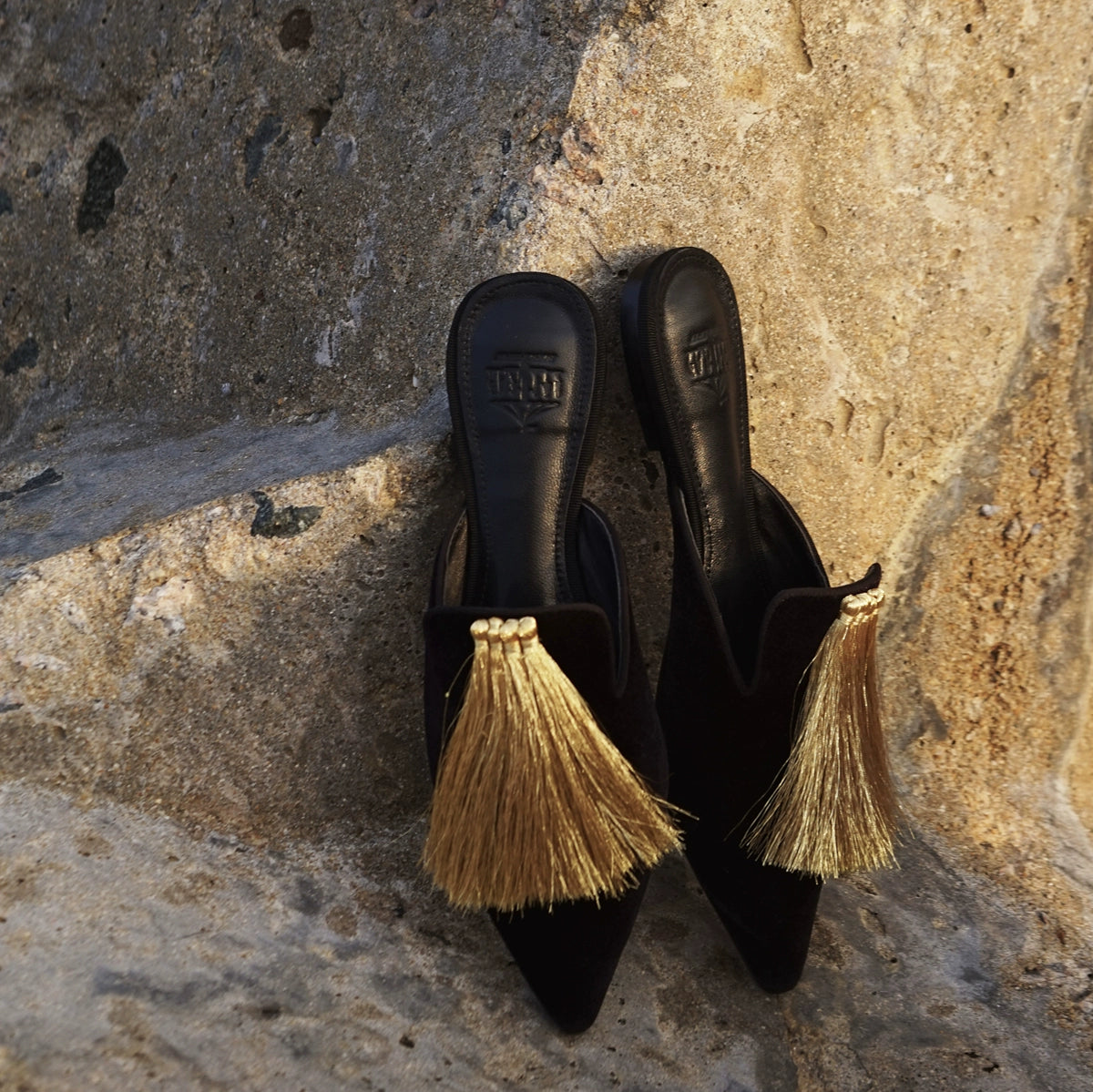 B-FEI Pointed Toe Flat Mules Gold Slippers-LEE.
