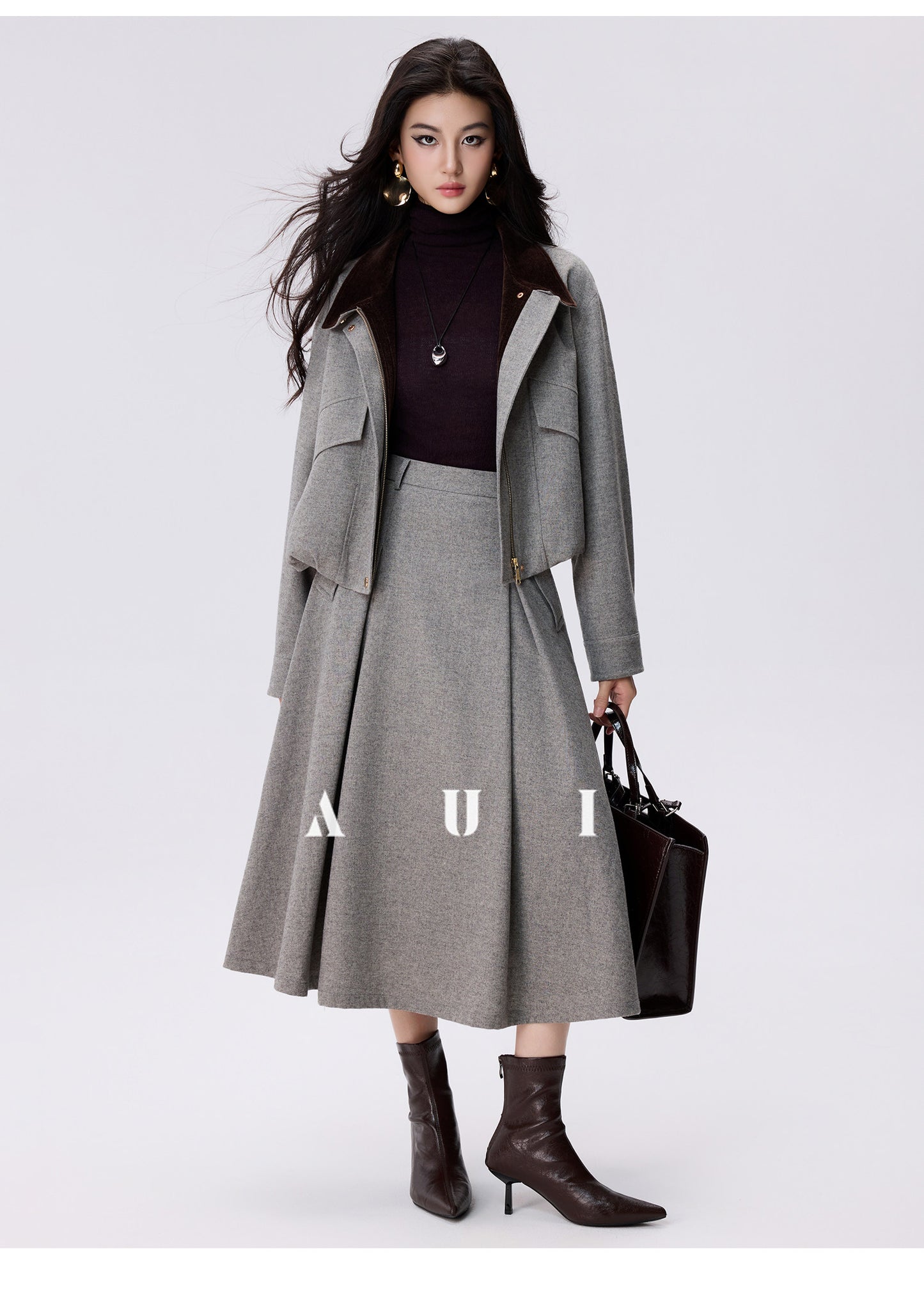 AUI Sheep Wool Black Turtleneck Sweater Slim Knit Base Jacket -  Su-Ho.