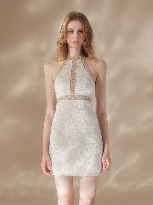 Wardrobes by Chen Elegant White Sleeveless Embroidered short Dress-Pipe