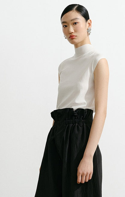 COMME MOI Lv Yan designer spring women's half-high neck slim fit seamless knit top - MAEVE.