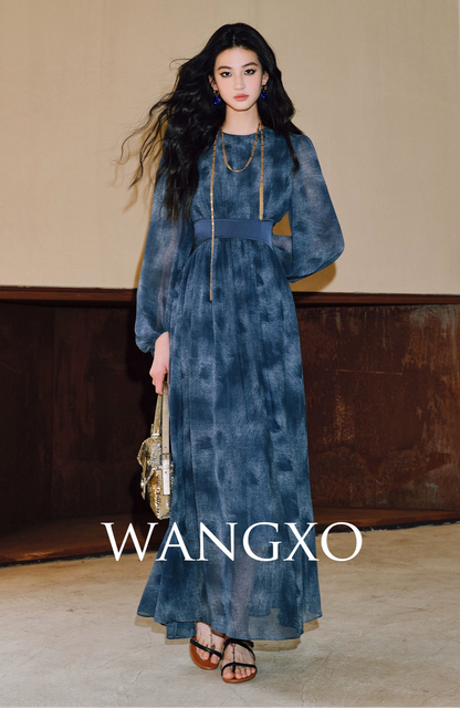 WANGXO | Double-Sided Messy Linen Hand-Spliced Satin Waist Hem Dress - NÍLA.