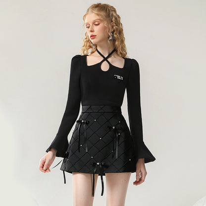 CHECOCRE Elegant Women's Design Sense Bow Satin Rhombi Two Piece Set - DESIRE