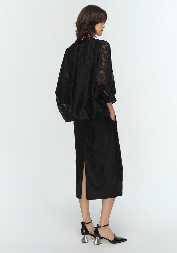 COMME MOI women's V-neck silk embroidered blouse top - TAMAR.