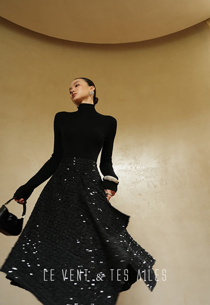 LE VENT&TES AILES Galaxy Luxury Weaving Feminine Sequin Tweed Skirt-ZOYA