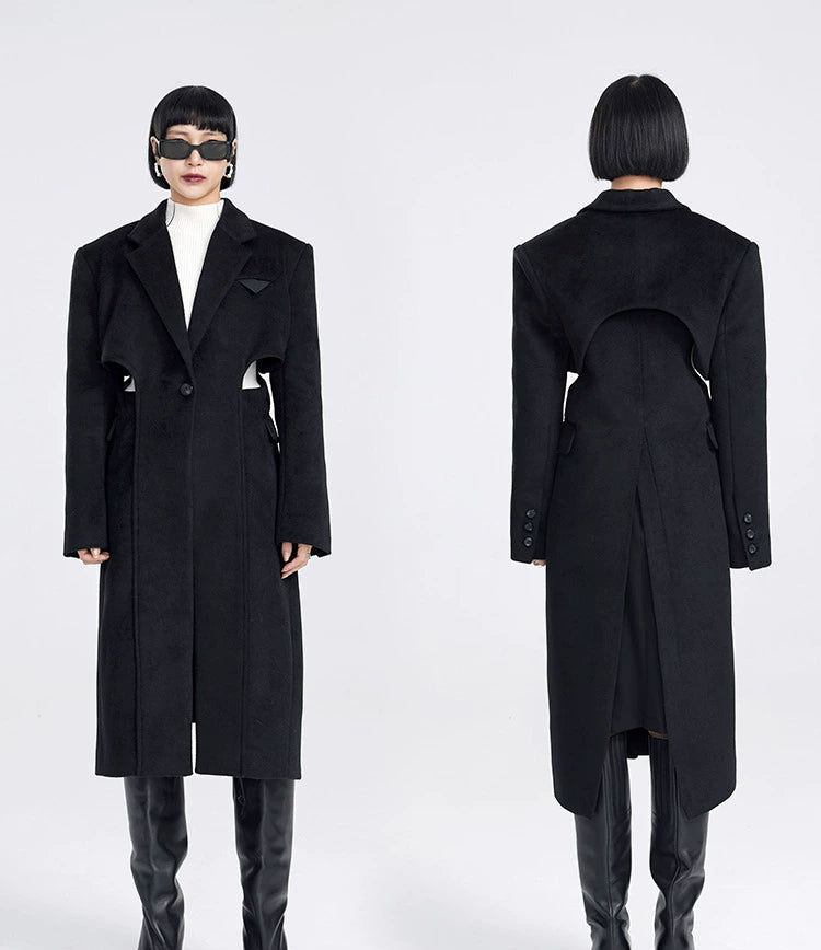 TINY IN two-piece cut-out black woolen coat-PRE