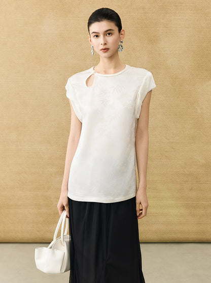 HECO Chinese Acetate Fugui Buckle Short Sleeve T-Shirt - CLOVE.
