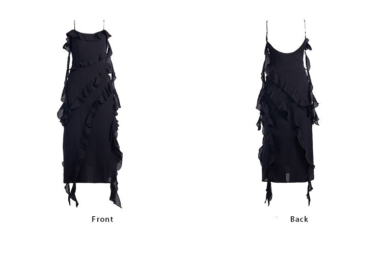 TINY IN ruffled side slit midi slip dress -KAKA