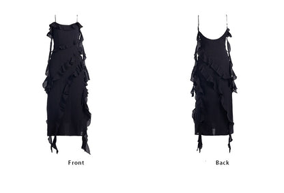 TINY IN ruffled side slit midi slip dress -KAKA