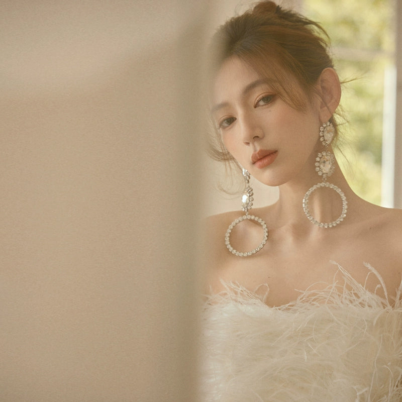 DOLLY Elegant White Off Shoulder Long Sleeve Feather Tube Top Dinner Dress-SU