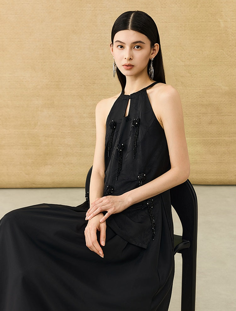 HECO Chinese Handmade Rose Fake Two-Piece Dress  - WORK.