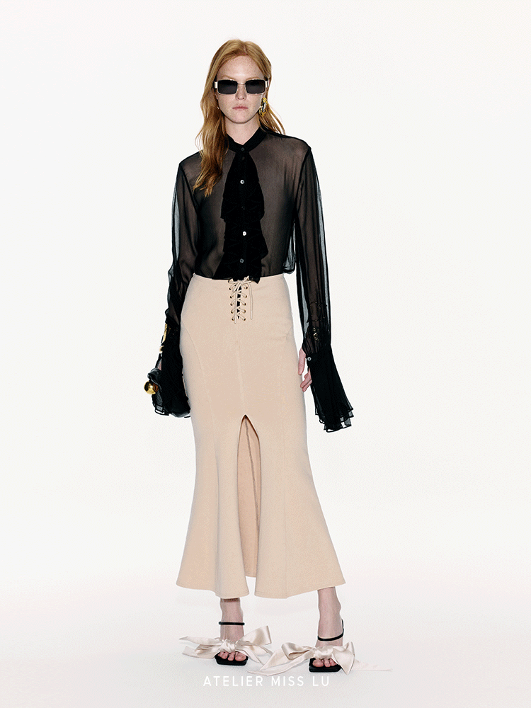 ATELIER MISS LU Court Style Flowing Sheer Mulberry Silk Top - ROSEMARY