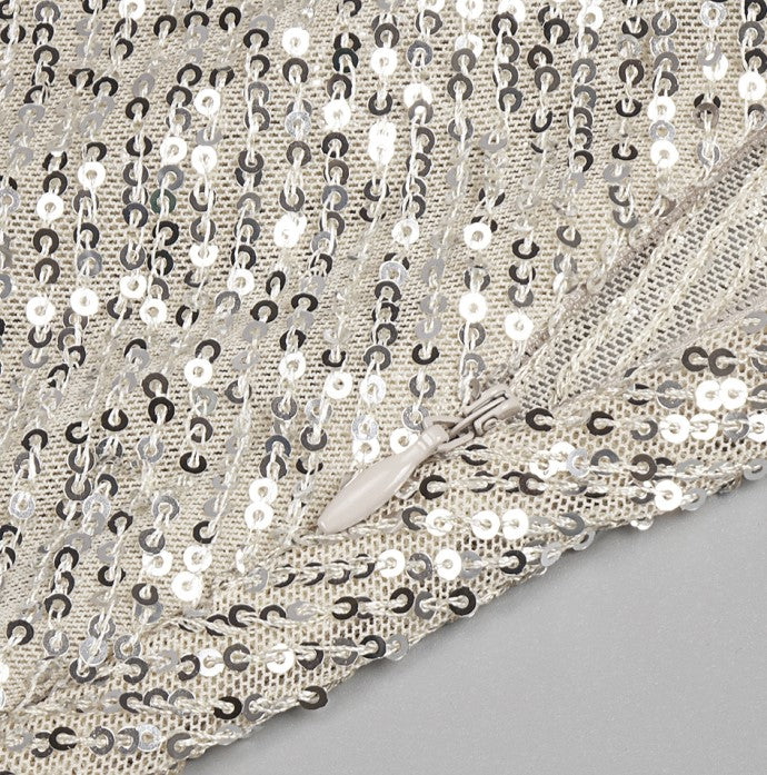 DOLLY Elegant Sliver One Shoulder Sleeveless Sparkling Slim Fit Sexy Dinner Dress-ALETA