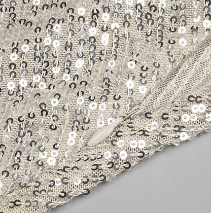 DOLLY Elegant Sliver One Shoulder Sleeveless Sparkling Slim Fit Sexy Dinner Dress-ALETA