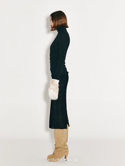 ATELIER MISS LU  Fall/Winter shirred stretch turtleneck top - FRIDAY.