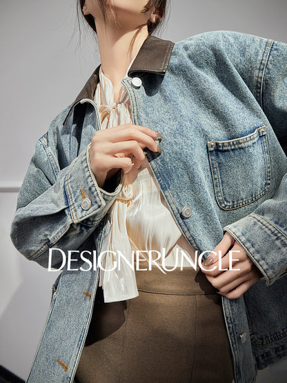 DGU|Denim Blue Retro Lapel Workwear Short Light Luxury Niche Top Jacket - Robert.